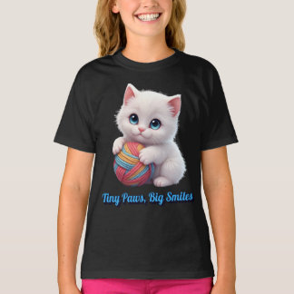 Süßes weißes Kätzchen Garnball Kleine Pfoten Große T-Shirt
