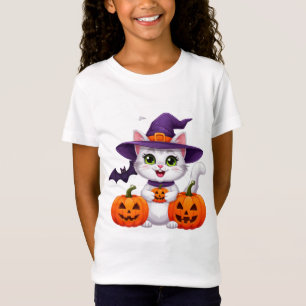 Süßes weißes Kätzchen Kürbis Halloween Hexenhut 🎃 T-Shirt