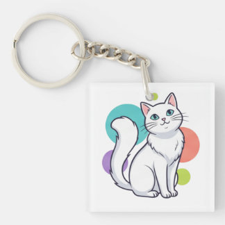 Süßes weißes Katze Sitzendes Grafik T-Shirt Schlüsselanhänger