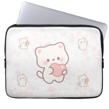 Süßes weißes Katzenmuster – Kawaii-Herzen und Blum