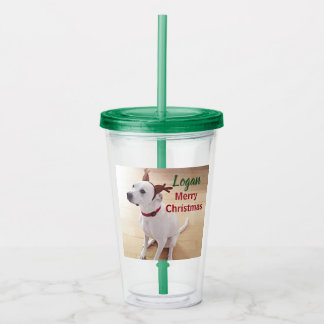 Süßes weißes Renntier-Hundewelpen-Foto Weihnachten Acryltrinkbecher