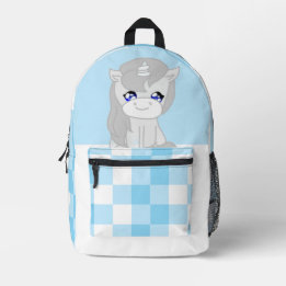 Süßes weißes und blaues Einhorn-Themen-Rucksack Bedruckter Rucksack