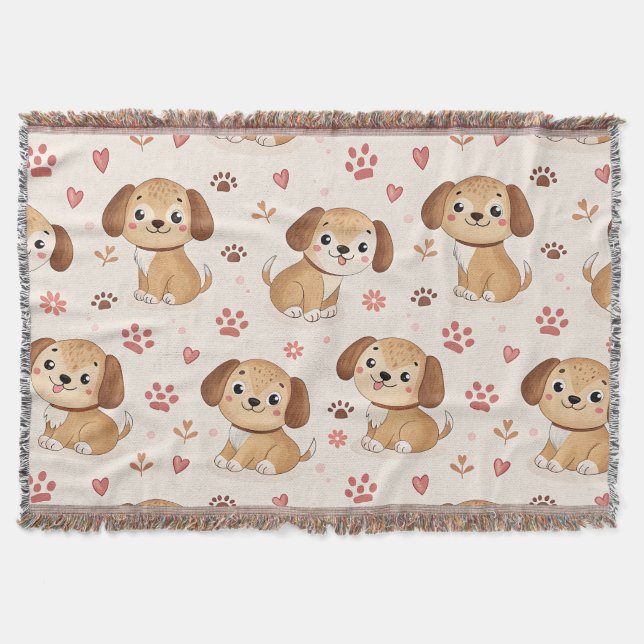 Süßes Welpen-Herzen-Wasserfarben-Muster (1) Decke (Vorderseite)