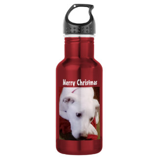 Süßes Welpen-Hund-Foto Weihnachten Rot Edelstahlflasche