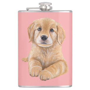 Süßes Welpen-Hund-Geschenk Rosa Golden Retriever F Flachmann