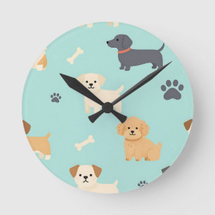 Süßes Welpen-Hund-Muster Runde Wanduhr