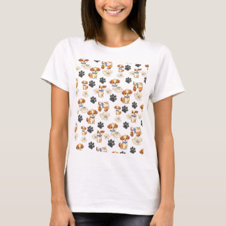 Süßes Welpen-Hund- und Pfotenabdruck-Muster T-Shir T-Shirt