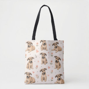 Süßes Welpen-Hunde-Blumenmuster mit Herzen