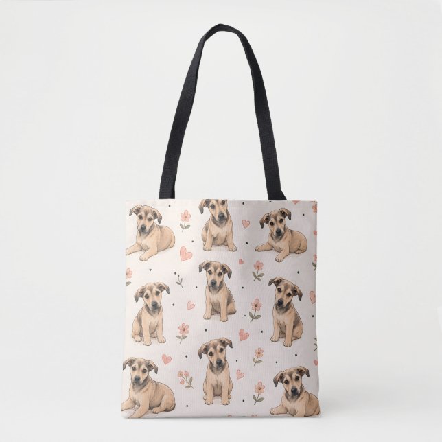 Süßes Welpen-Hunde-Blumenmuster mit Herzen (Vorderseite)