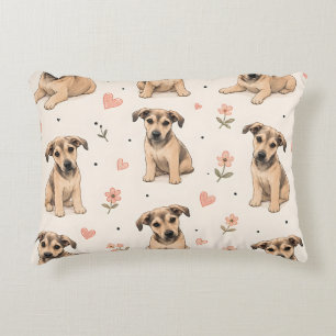 Süßes Welpen-Hunde-Blumenmuster mit Herzen Dekokissen