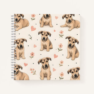 Süßes Welpen-Hunde-Blumenmuster mit Herzen Notizbuch