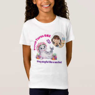 Süßes Whimsical Florales Seelöwen-Foto Kindergebur T-Shirt