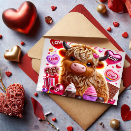 Süßes wie Candy Highland Cow Valentines Feiertagspostkarte