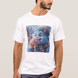 Süßes Winter Blau Fluffiges Monster Eis T-Shirt