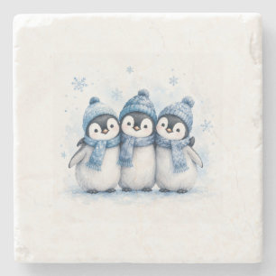 Süßes Winter-Pinguin-Trio-Getränkehalter   Anbetun Steinuntersetzer