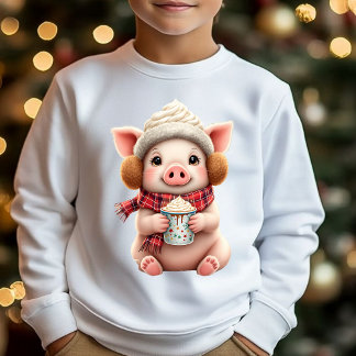 Süßes Winter-Schwein Mit Heißer Kakao-Illustration