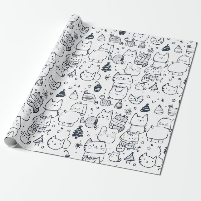 Süßes Winter-Weihnachts-Doodle-Muster (1) Geschenkpapier (Ungerollt)