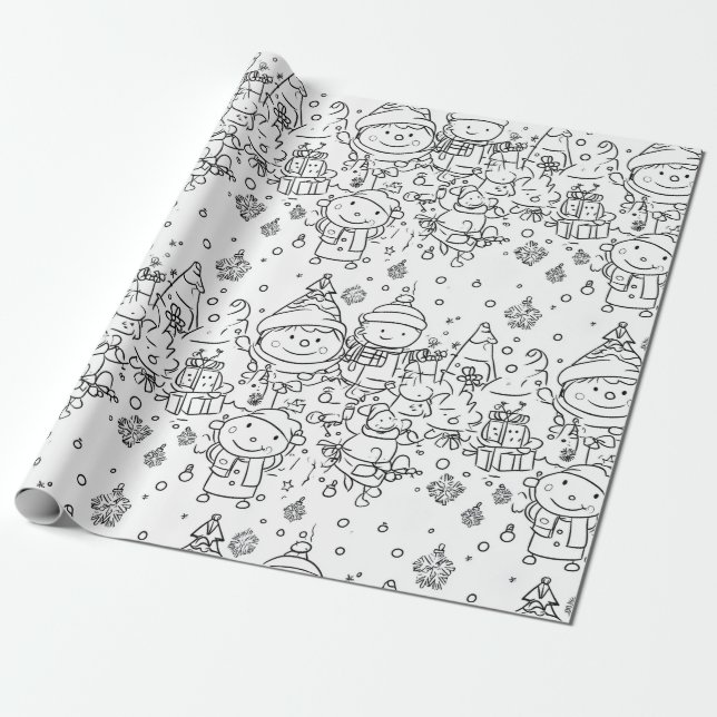 Süßes Winter-Weihnachts-Doodle-Muster (2) Geschenkpapier (Ungerollt)