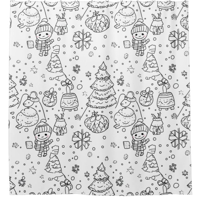 Süßes Winter-Weihnachts-Doodle-Muster (3) Duschvorhang (Vorderseite)