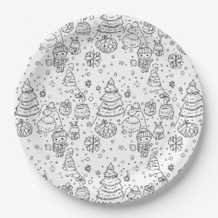 Süßes Winter-Weihnachts-Doodle-Muster (3) Pappteller