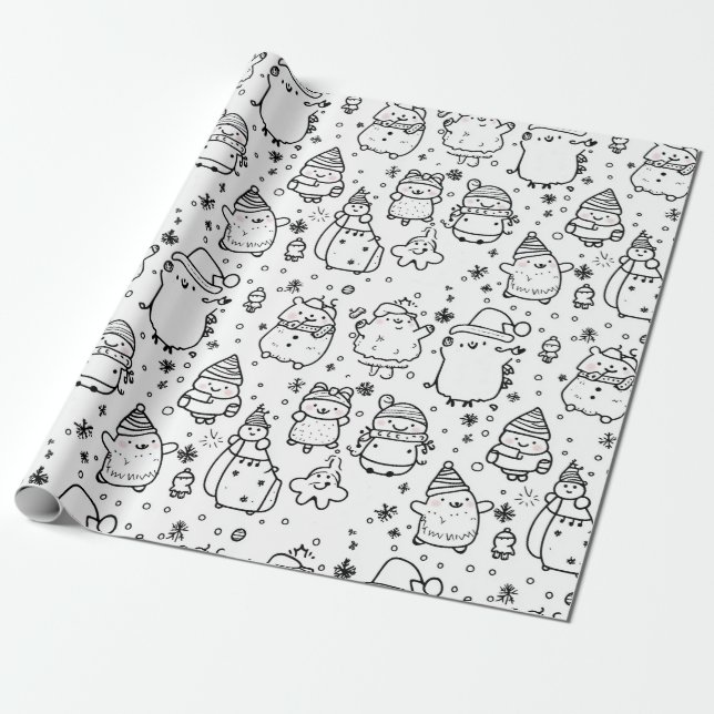 Süßes Winter-Weihnachts-Doodle-Muster (5) Geschenkpapier (Ungerollt)