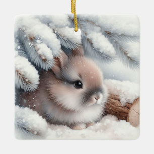 Süßes Winterkaninchen Weihnachtsbaumschmuck Keramikornament