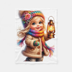 Süßes Wintermädchen mit Laterne Fleece Babydecke