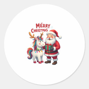 Süßes Xmas Einhorn Santa auf Einhorn Weihnachten T Runder Aufkleber