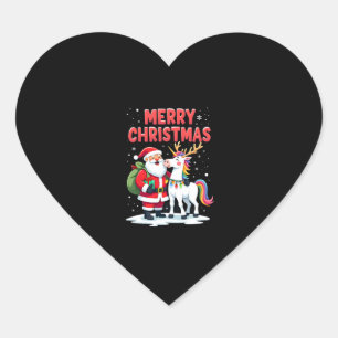 Süßes Xmas Einhorn Santa auf Einhorn Weihnachts T- Herz-Aufkleber