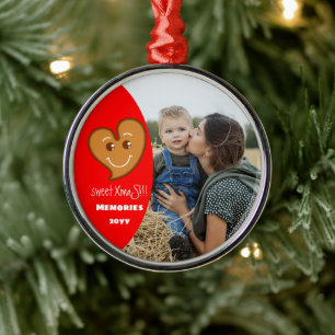 Süßes XmaS Lebkuchen Herz essbar-Foto-rot Ornament Aus Metall
