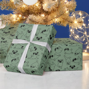 Süßes Yoga-Haustier-Hund-Muster grüner Hintergrund Geschenkpapier
