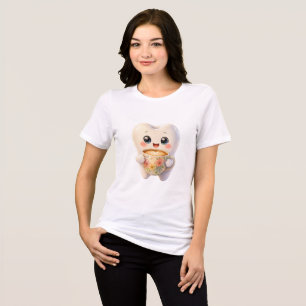 Süßes Zahn Charakter mit Kaffeetasse T-Shirt Tri-Blend Shirt