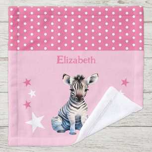Süßes Zebra mit Namen, Polka-Punkte, Sterne, Rosa Waschlappen