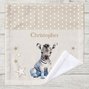 Süßes Zebra mit Namen, Punkten, Sternen braun Waschlappen