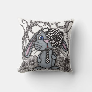 Süßes Zentangle-Kaninchen mit Schachbrett-Blume Ki Kissen