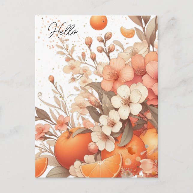 Süßes Zitrusfrüchte Orangen und Blume neutral Postkarte (Vorderseite)