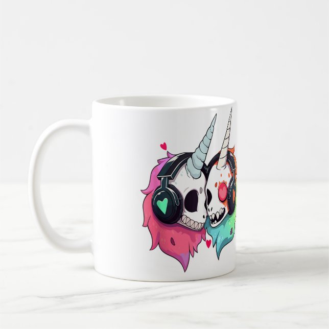 Süßes Zombie-Einhorn-Dj-Edm-Rave Kaffeetasse (Links)