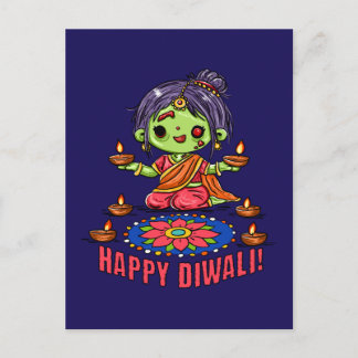 Süßes Zombie-Mädchen feiert Diwali Feiertagspostkarte