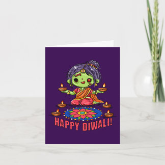 Süßes Zombie-Mädchen feiert Diwali Karte