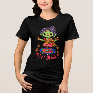 Süßes Zombie-Mädchen feiert Diwali Tri-Blend Shirt