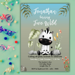 Süßes Zwei Wilde Safari-Zebra-Kinder 2. Geburtstag Einladung