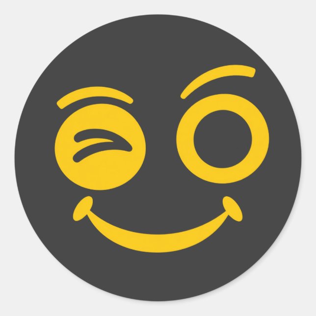 Süßes zwinkerndes Smiley-Gesicht schwarzer runder  Aufkleber (Vorderseite)