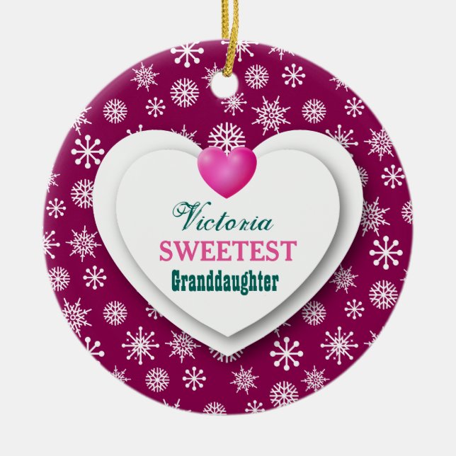 Süßeste Enkelin-Kastanienbraun-Schneeflocken A12 Keramik Ornament (Vorne)