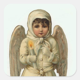süßeste Vintage-Weihnachts-Engel-Aufkleber groß Quadratischer Aufkleber