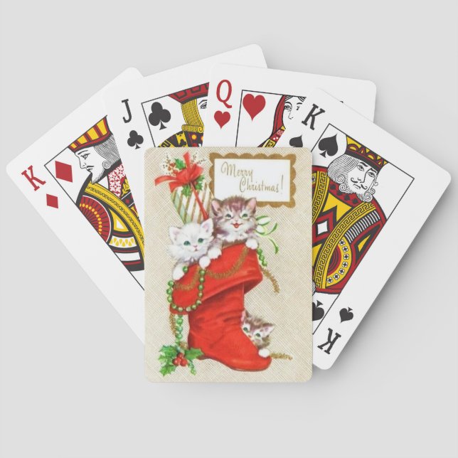 Süßeste Vintage Weihnachtskätzchen Spielkarten (Rückseite)