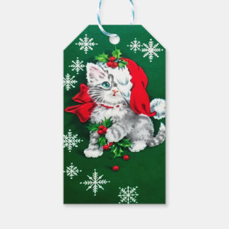 Süßestes vintage Weihnachten Kätzchen Ferien Gesch Geschenkanhänger
