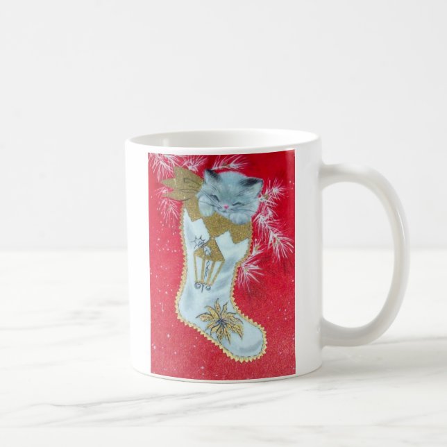 Süßestes Vintages Weihnachtskätzchen Kaffeetasse (Rechts)