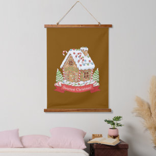 Süßestes Weihnachten Süßes Lebkuchenhäuschen Ferie Wandteppich Mit Holzrahmen