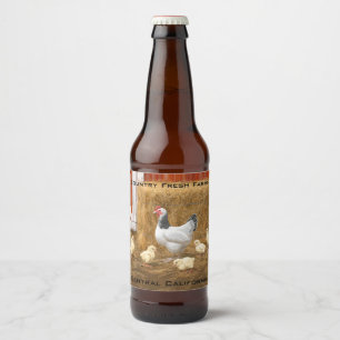 Sussex Chicken Mama Hen und Chicks Bierflaschenetikett