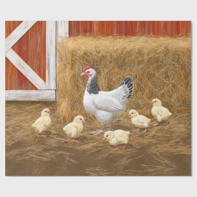 Sussex Chicken Mama Hen und Chicks Geschenkpapier (Flach)
